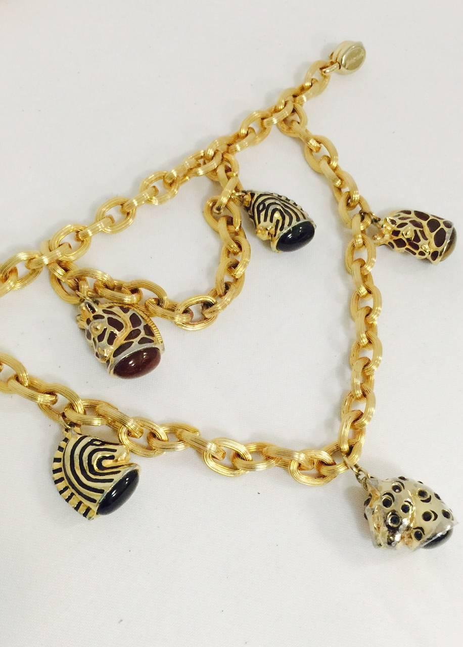 Vintage Judith Leiber Gold Tone Chain Belt With Bejeweled Exotic Animal Charms In Good Condition For Sale In Palm Beach, FL