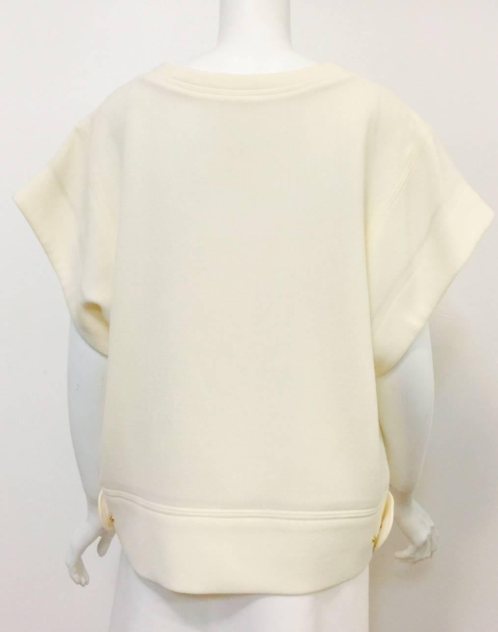 Beige Chloe Architectural Ivory Virgin Wool Blouse With Adjustable Sides 