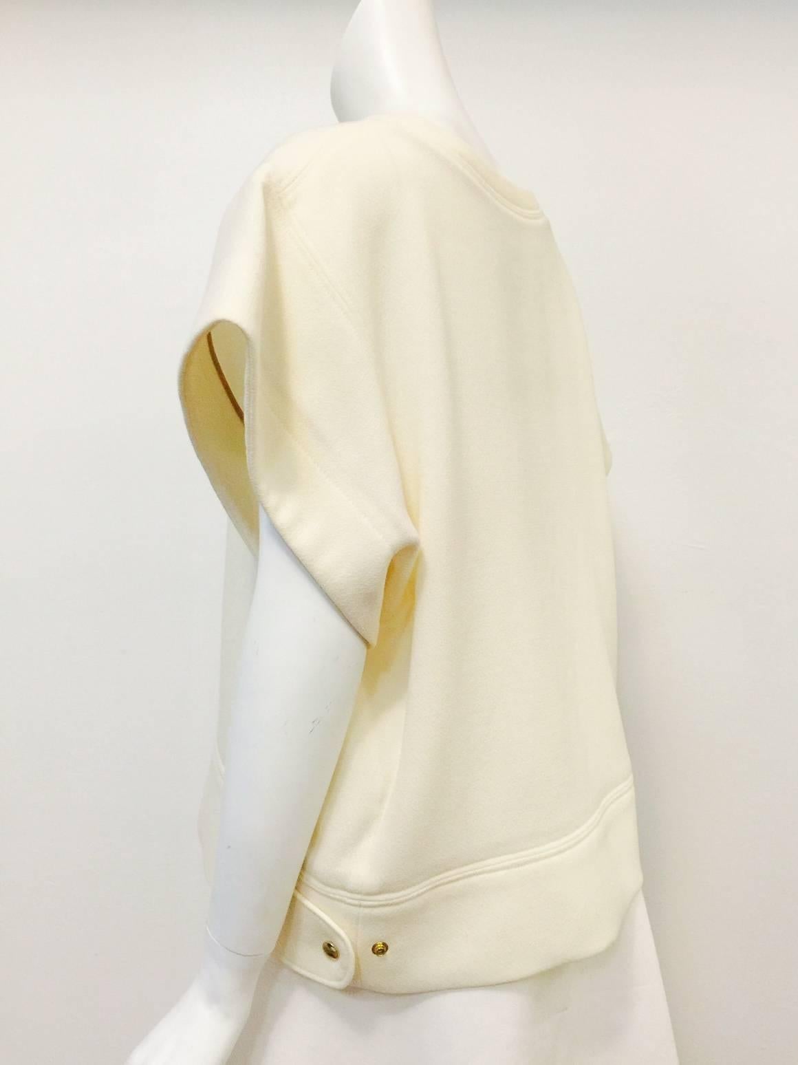 Chloe Architectural Ivory Virgin Wool Blouse With Adjustable Sides  In Excellent Condition In Palm Beach, FL