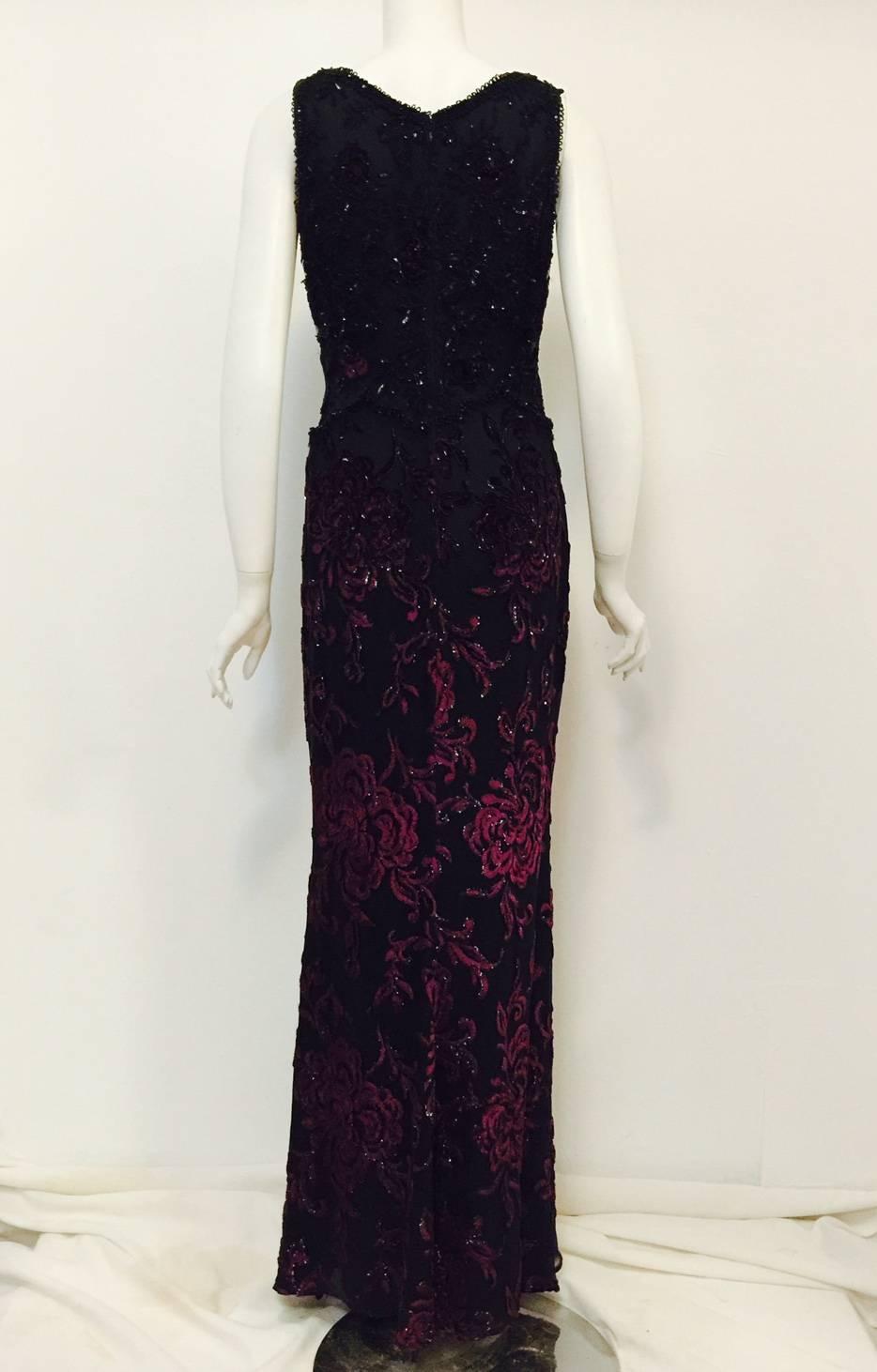 Escada Couture Embroidered Silk Evening Dress With Ostrich Trimmed Jacket  In Excellent Condition In Palm Beach, FL