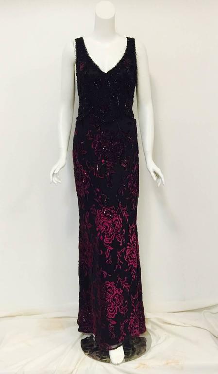 Escada Couture Embroidered Silk Evening Dress With Ostrich Trimmed ...
