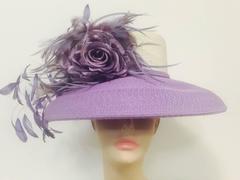Tracey Tooker Lavender Wide Brimmed Hat With Ivory Crown and Feathers