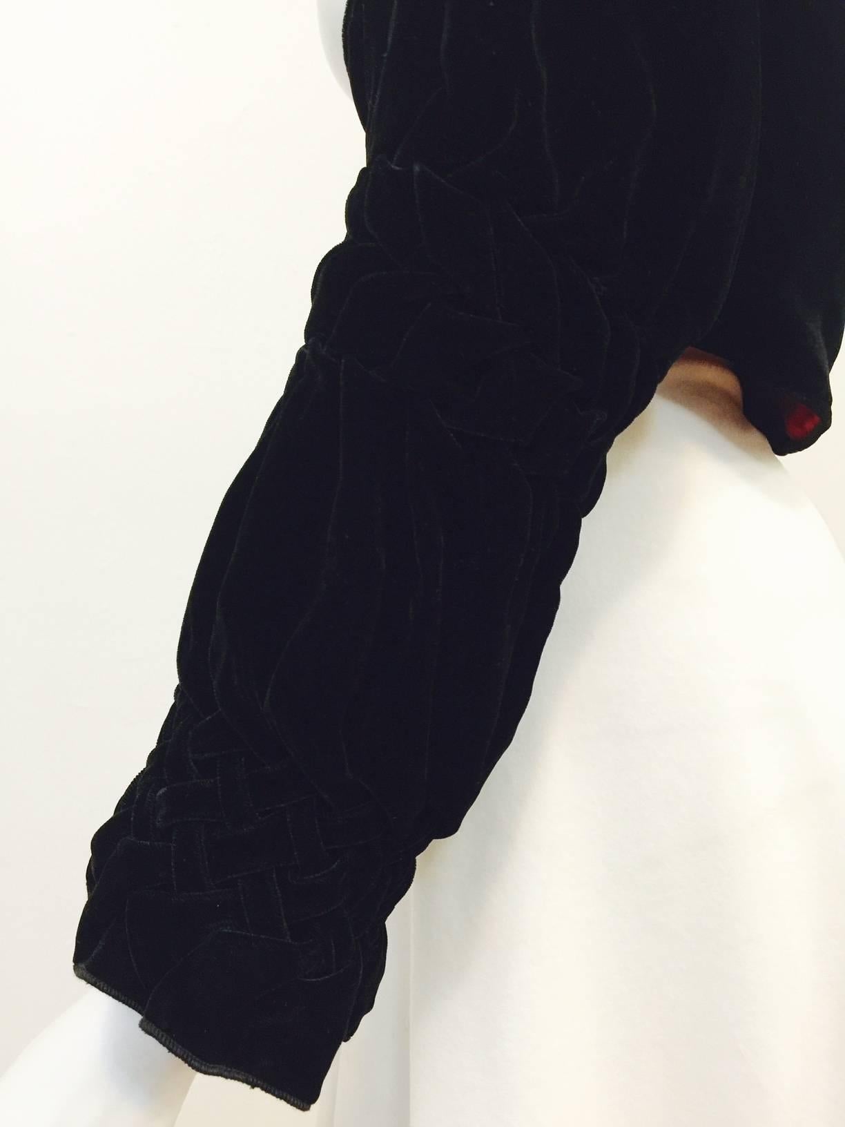 New Giorgio Armani Black Velvet and Red Satin Shrug With Gathered Sleeves 2