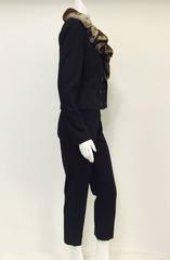 Christian Dior Boutique Wool Blend Black Pant Suit w. Orylag Rabbit Fur Collar