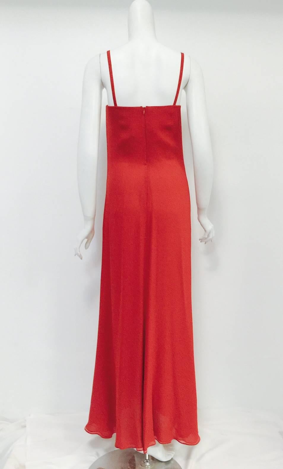 1990s  Gianfranco Ferre Red Silk Gown w. Gold Embroidery and Crystals For Sale 1