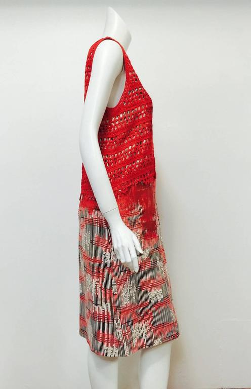 New Bottega Veneta Sleeveless Silk Sheath w. Red Crochet and Bold Red ...