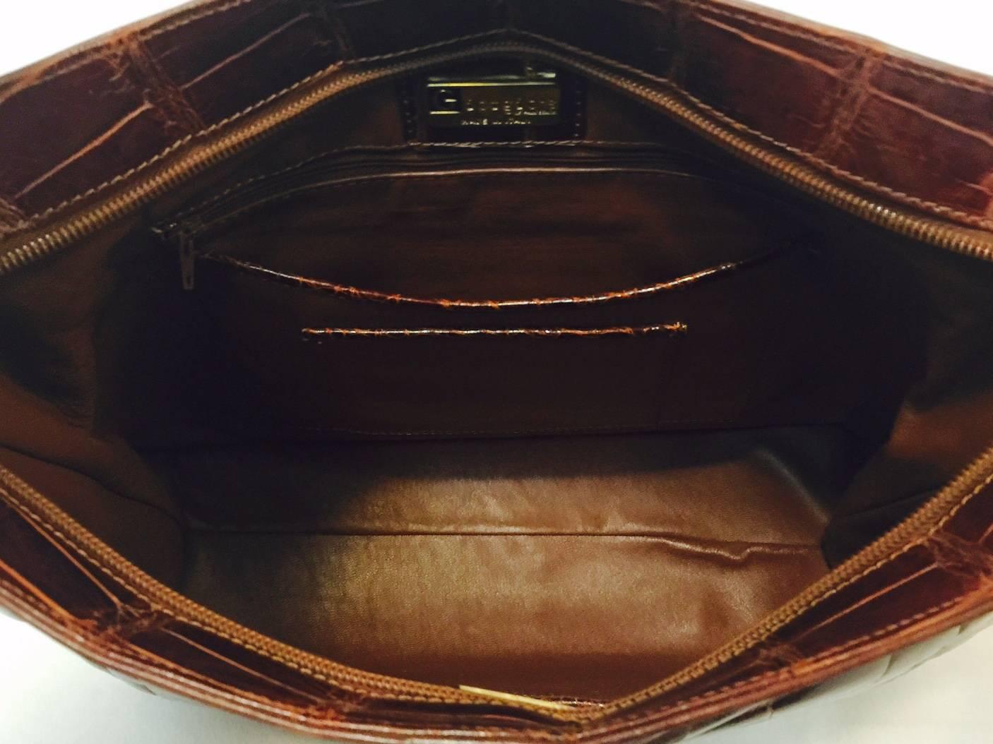 Women's or Men's Giorgio's of Palm Beach Cognac Alligator Shoulder Bag With Gold Tone Hardware