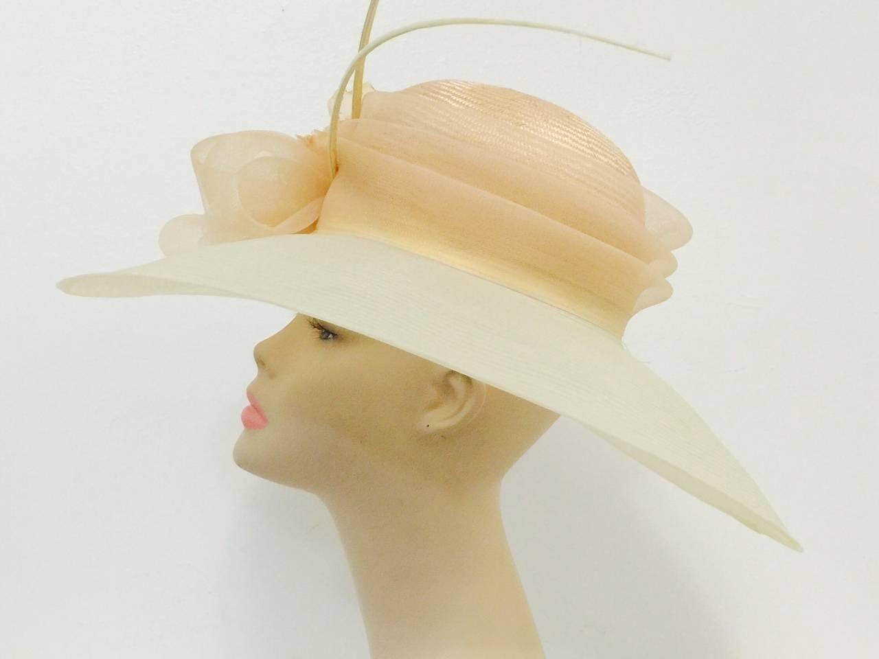 Women's Peter Bettley London Wide Brimmed Hat w. Straw Crown & Flower With Feathers 