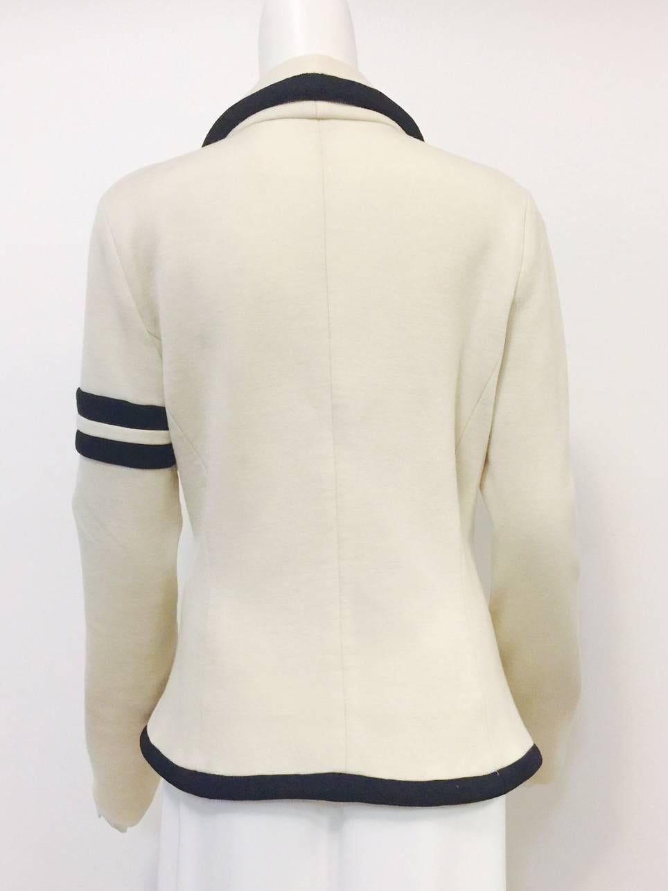 Beige Balenciaga Fitted Ivory Wool Jersey Jacket With Shawl Collar and Black Trim 