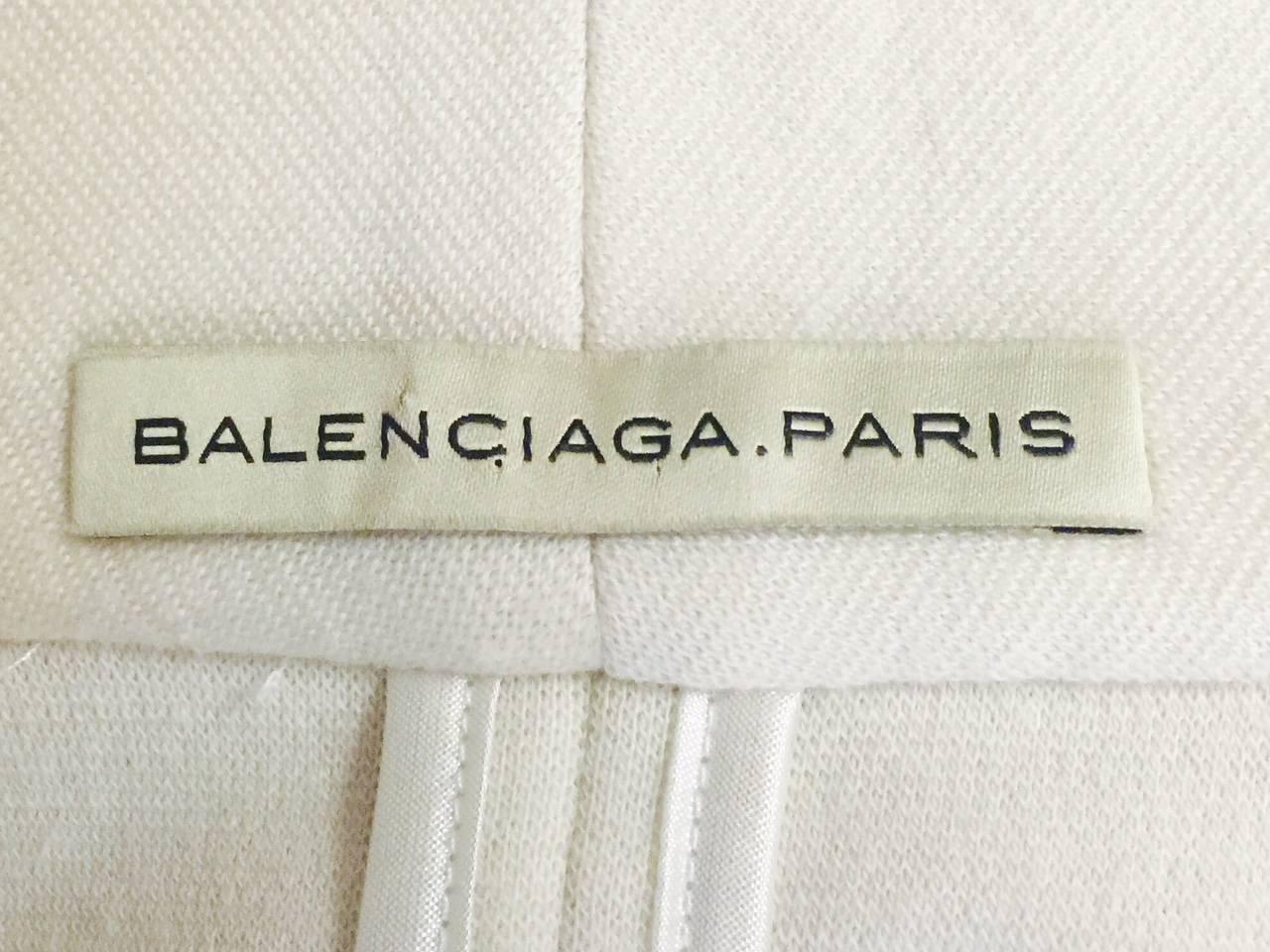 Women's Balenciaga Fitted Ivory Wool Jersey Jacket With Shawl Collar and Black Trim 