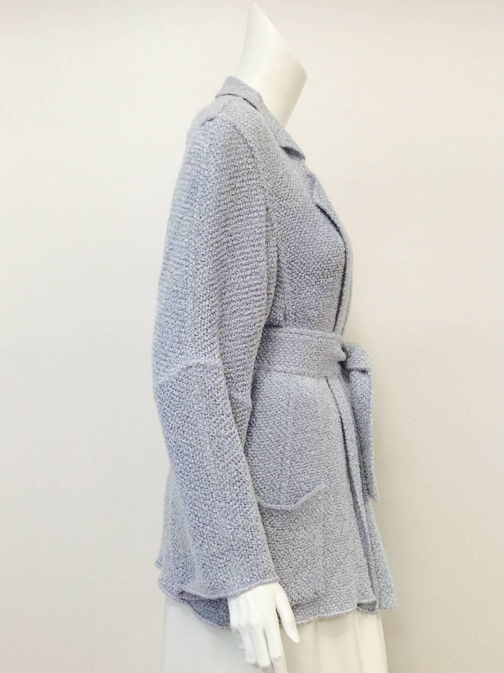 Chanel Boutique Powder Blue Cotton Belted Cardigan In Excellent Condition In Palm Beach, FL