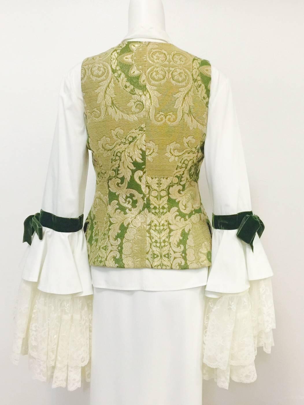 Divine Dolce & Gabanna Brocade Vest & White Blouse With Lace Bell Sleeves In Excellent Condition In Palm Beach, FL