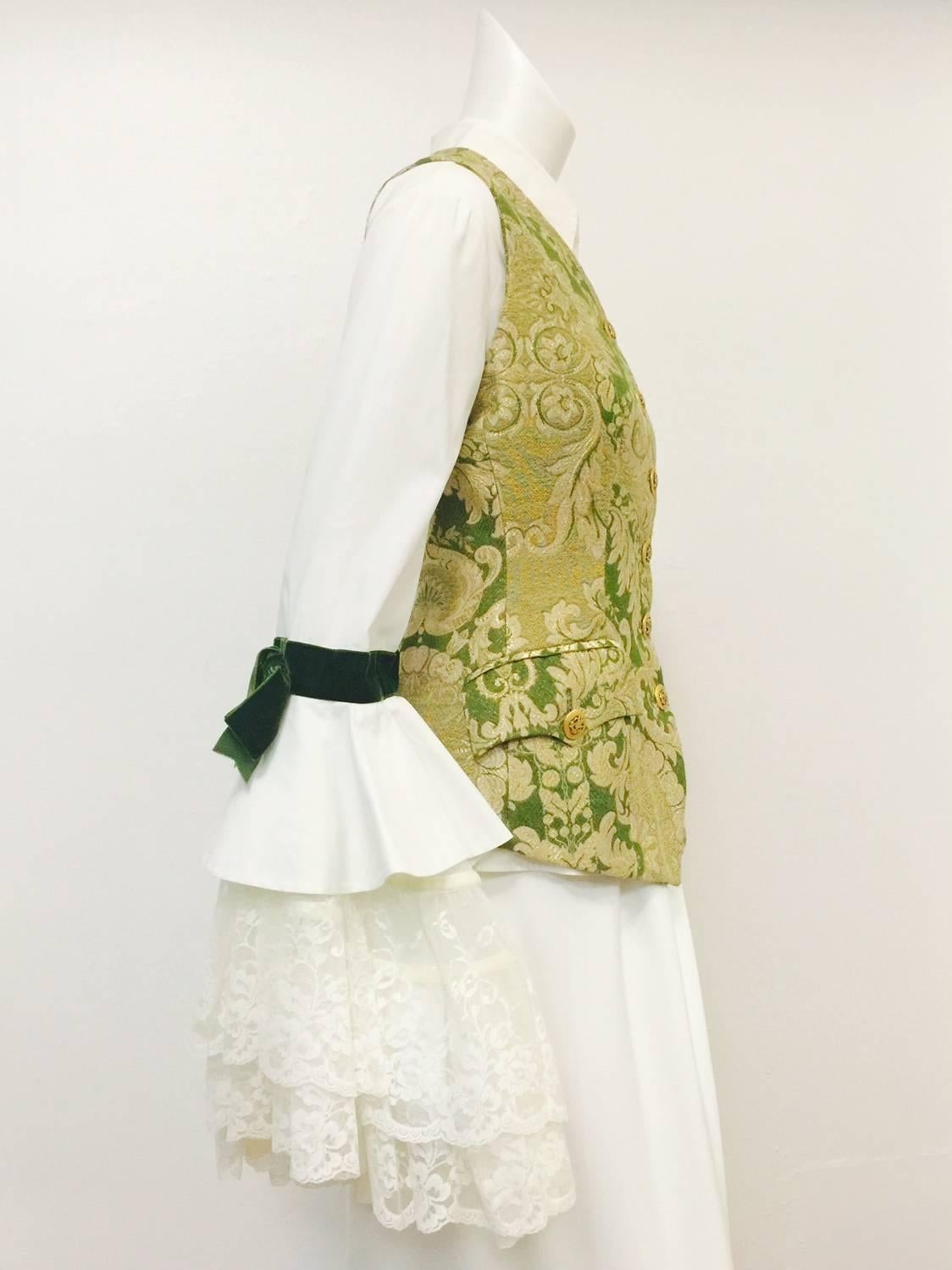 Women's Divine Dolce & Gabanna Brocade Vest & White Blouse With Lace Bell Sleeves
