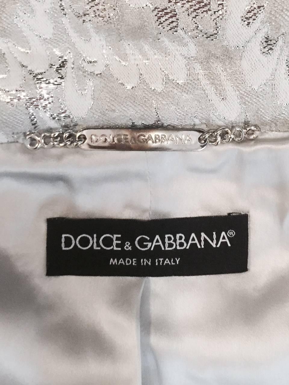 Dolce & Gabbana Rabbit Trimmed  Platinum Metallic Brocade Skirt Suit 1