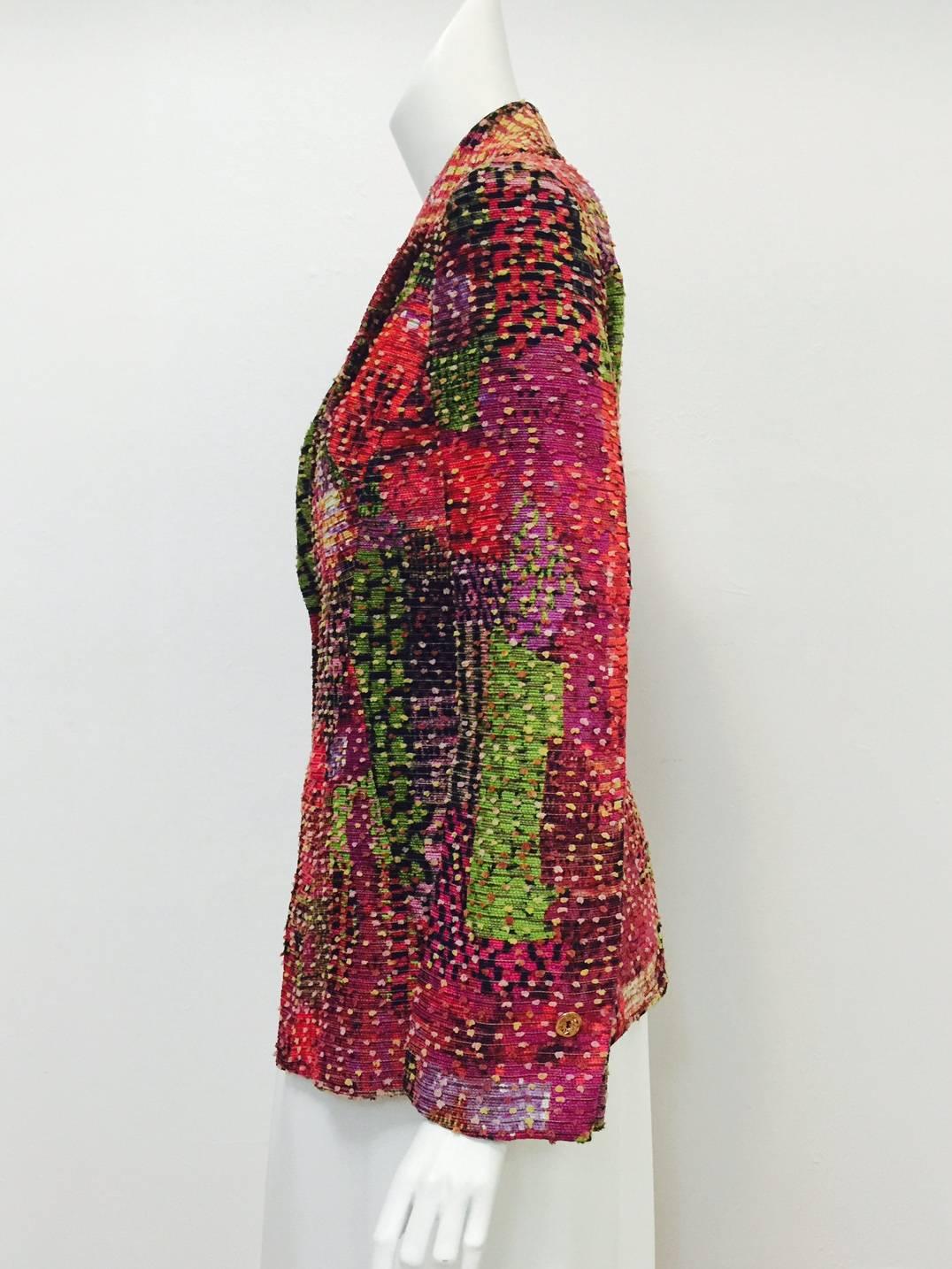 Bazar de Christian Lacroix Mehrfarbige strukturierte, taillierte Jacke mit Spitzenrevers Damen