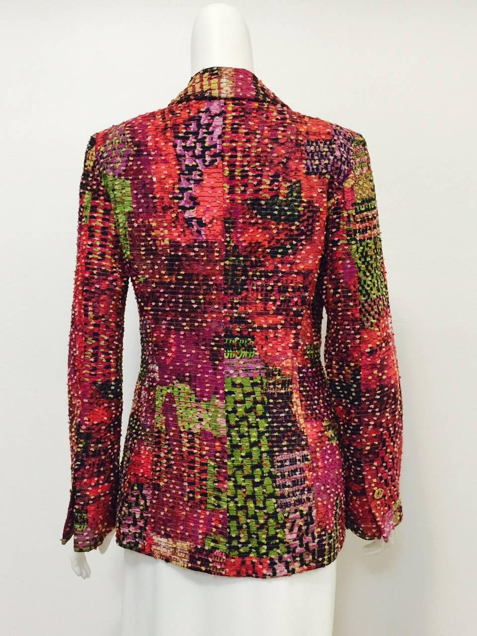 Bazar de Christian Lacroix Mehrfarbige strukturierte, taillierte Jacke mit Spitzenrevers (Braun)