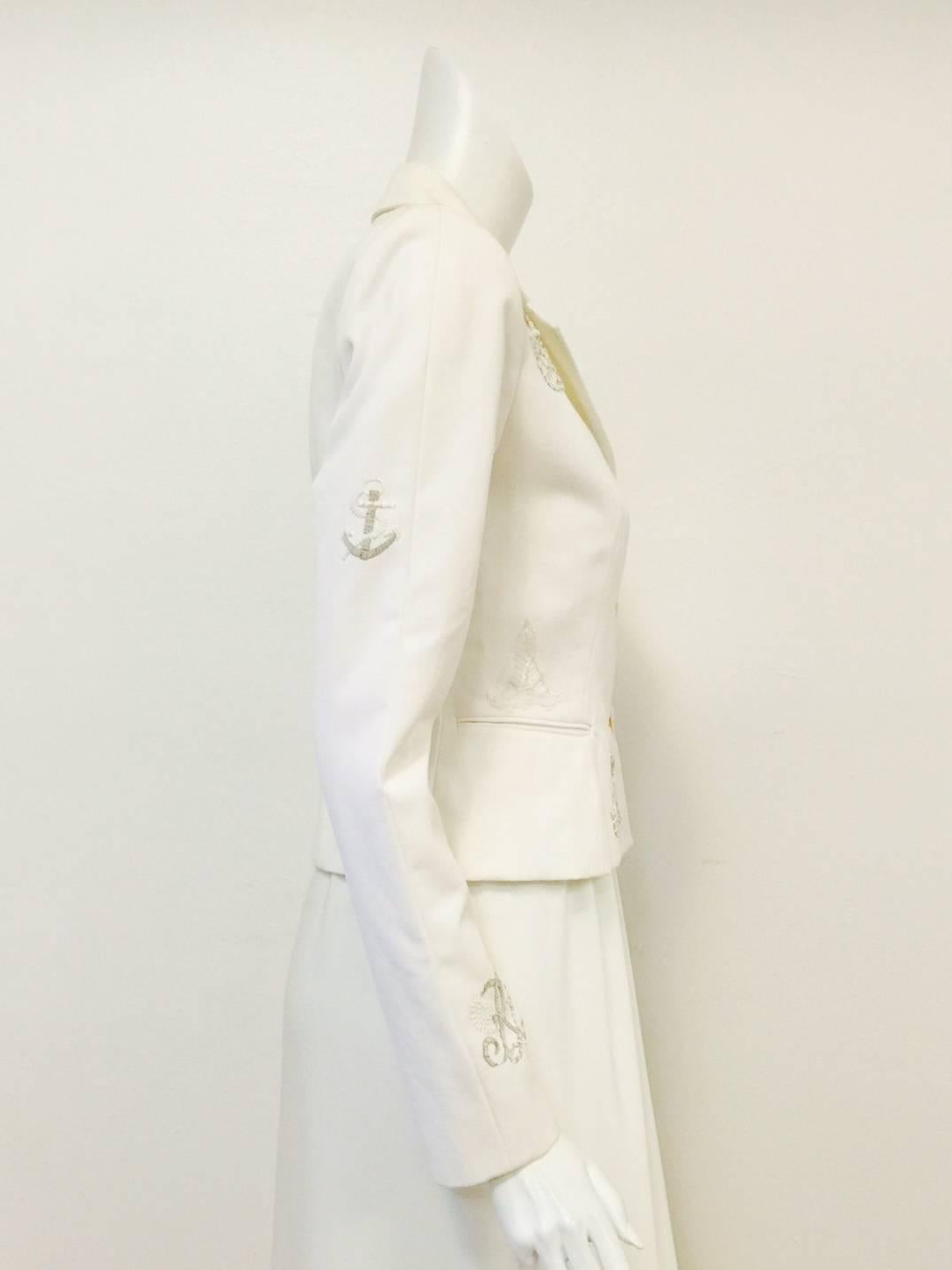Women's Ralph Lauren Fitted White Cotton Jacket With Nautical Themed Embroidery For Sale