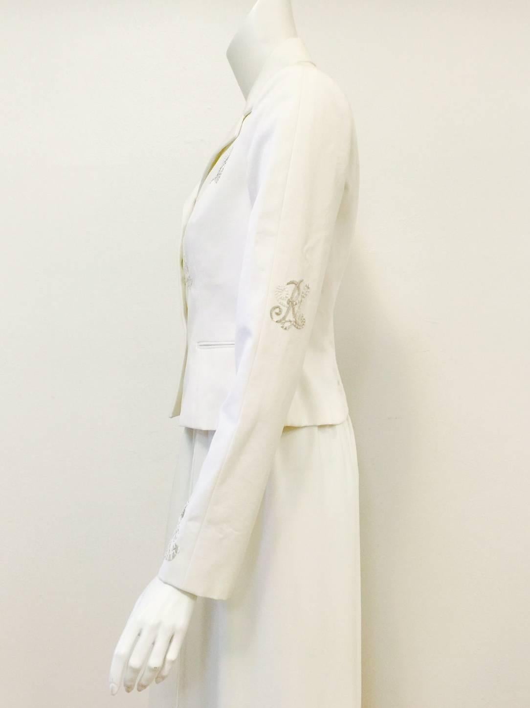 Ralph Lauren Fitted White Cotton Jacket With Nautical Themed Embroidery In Excellent Condition For Sale In Palm Beach, FL