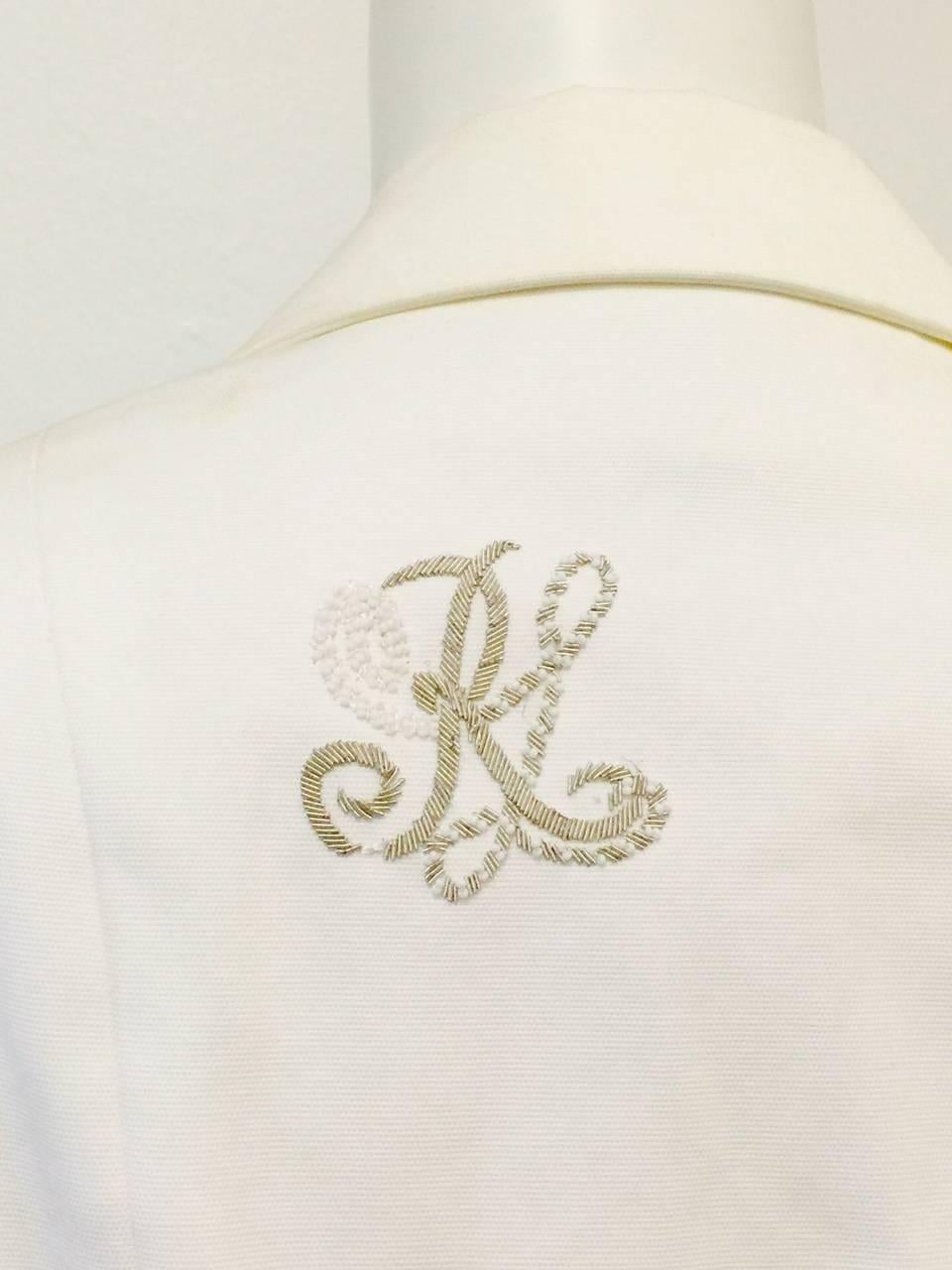 Ralph Lauren Fitted White Cotton Jacket With Nautical Themed Embroidery For Sale 1