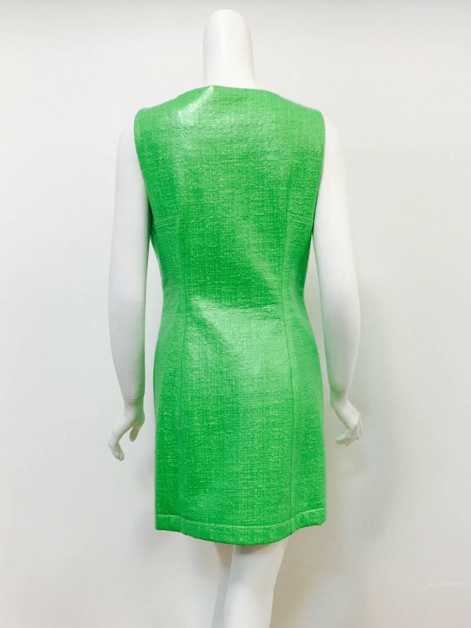 New Versace Neon Green Cotton Blend  Sheath w. Edgy Polyurethane Finish In New Condition In Palm Beach, FL