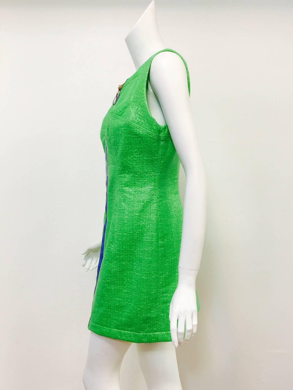 Women's New Versace Neon Green Cotton Blend  Sheath w. Edgy Polyurethane Finish