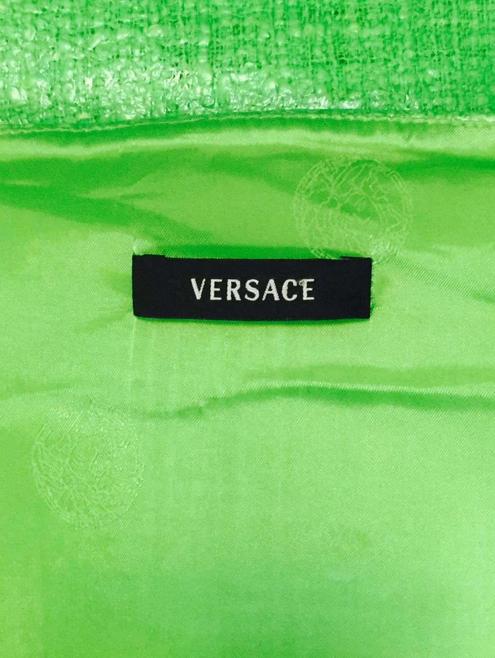 New Versace Neon Green Cotton Blend  Sheath w. Edgy Polyurethane Finish 2