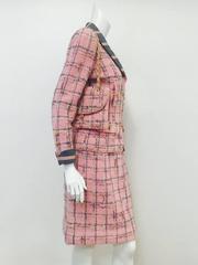 Vintage Adolfo Flamingo Pink Wool Boucle Skirt Suit w. Matching Shoulder Bag