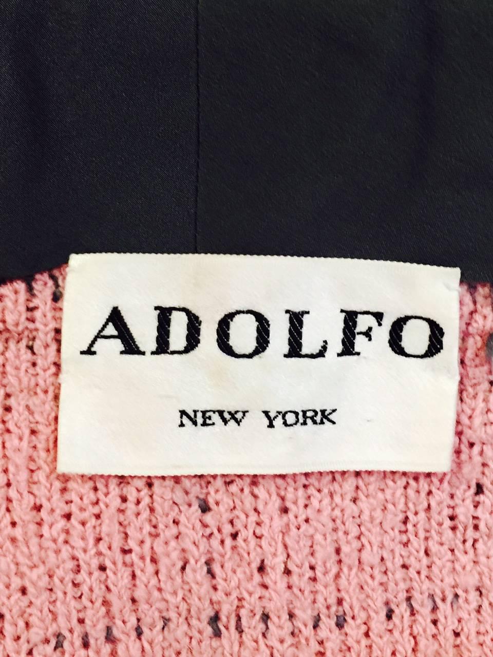 Women's Vintage Adolfo Flamingo Pink Wool Boucle Skirt Suit w. Matching Shoulder Bag
