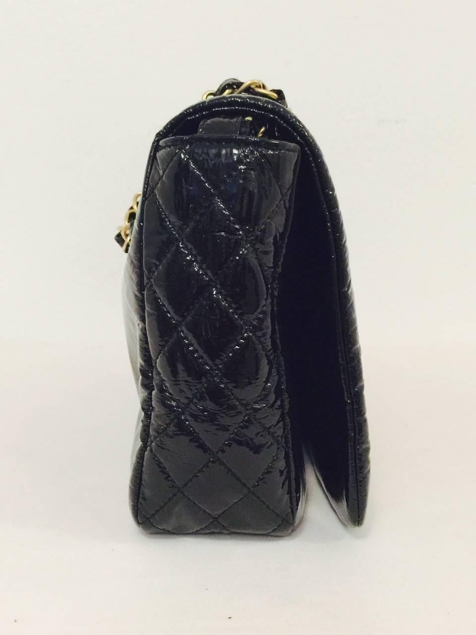 Women's Chanel Black Patent Leather Flap Bag w. Double Chain Straps Serial 11561133