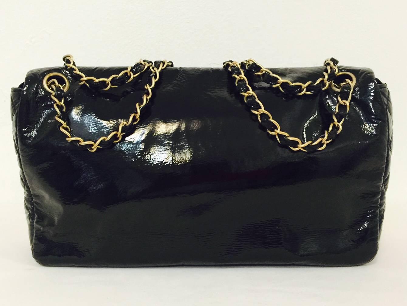 Chanel Black Patent Leather Flap Bag w. Double Chain Straps Serial 11561133 In Excellent Condition In Palm Beach, FL