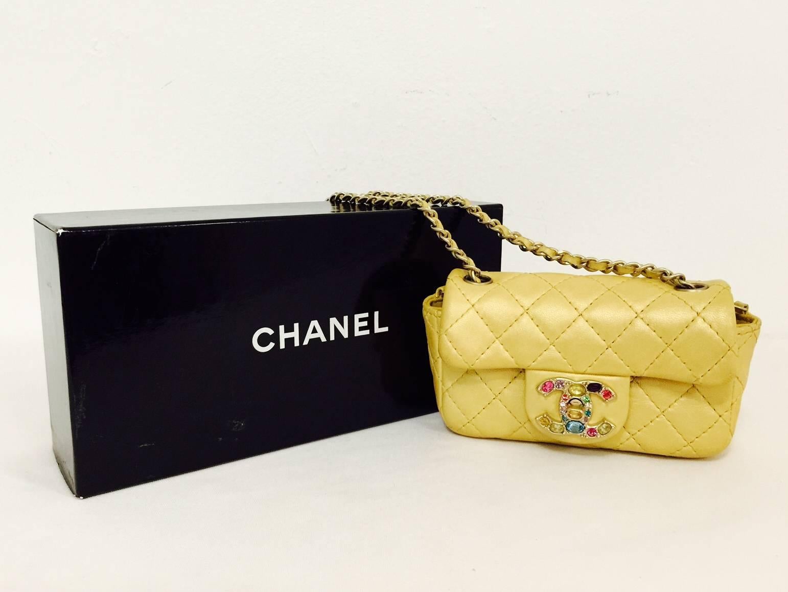 New Chanel Gold Metallic Ltd Edition Mini Flap Bag With Jeweled Closure 14671349 4