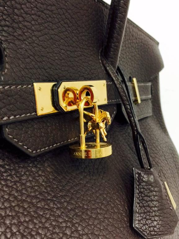 Hermes 2000 Brown Fjord Leather Birkin 35 GHW W Pegasus Merry-Go-Round  Charm at 1stDibs