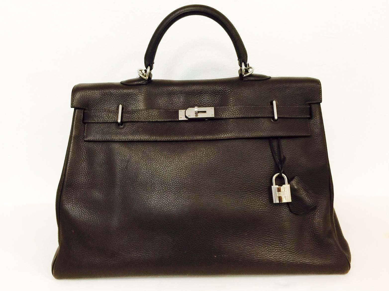 Hermes 2005 Braun Togo Kelly Voyage 50 PHW (Schwarz)
