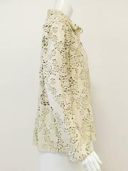 Floral Laser Cut Ivory Leather Shirt Jacket With Double Pointed Collar