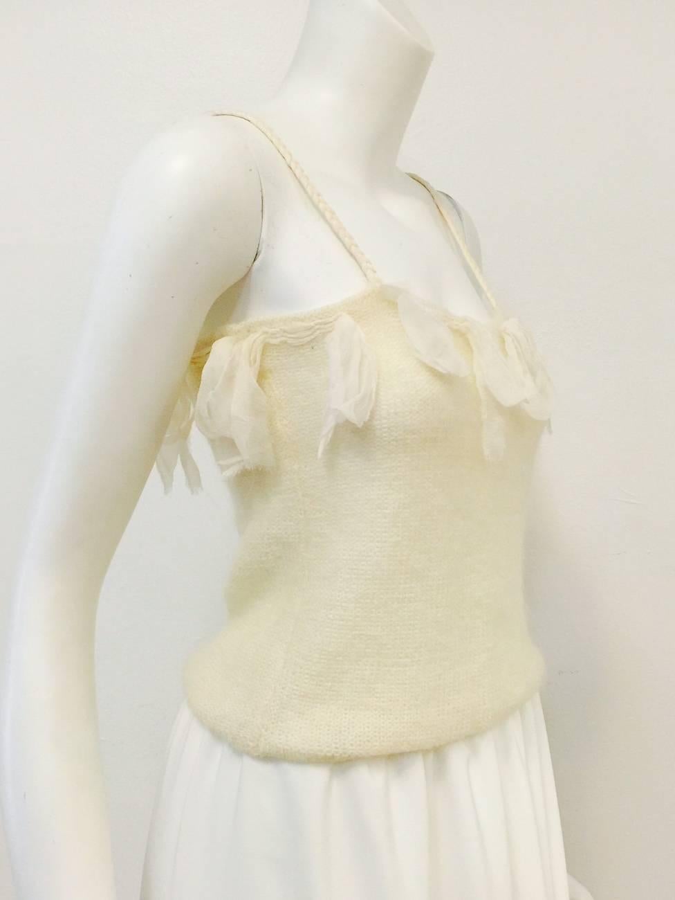 Christian Dior French Vanilla Silk and Mohair Knit Twinset With Sheer Ribbons 2