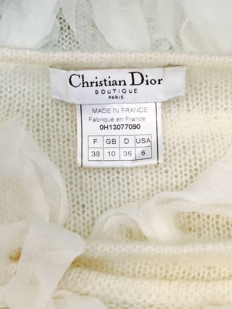 Christian Dior French Vanilla Silk and Mohair Knit Twinset With Sheer Ribbons 4