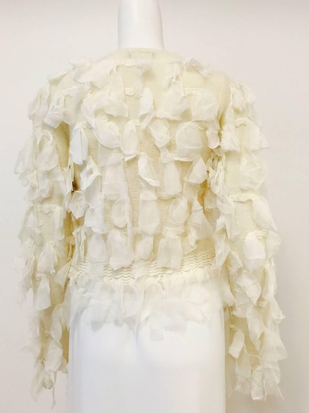 Christian Dior French Vanilla Silk and Mohair Knit Twinset With Sheer Ribbons In Excellent Condition In Palm Beach, FL