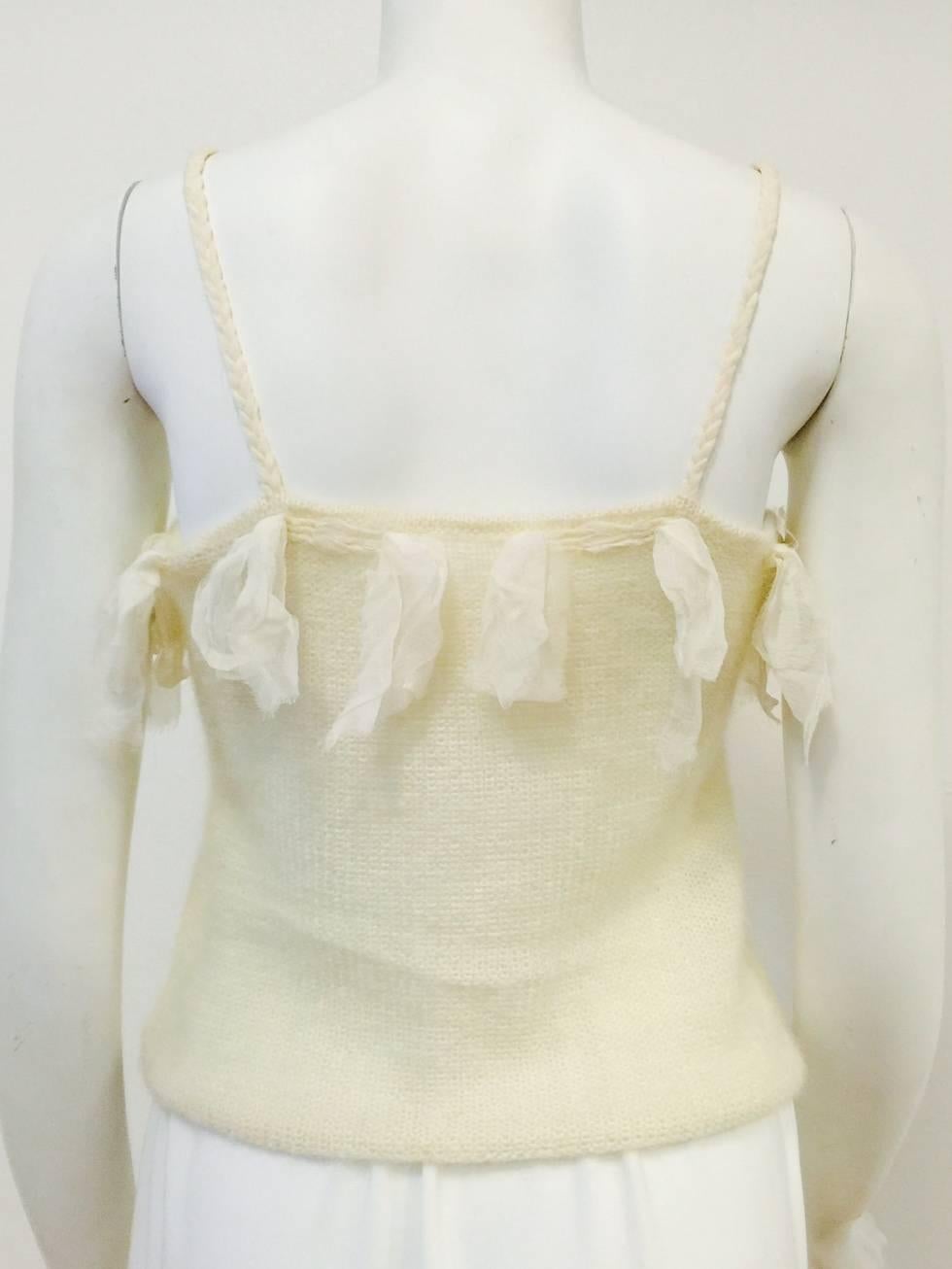 Christian Dior French Vanilla Silk and Mohair Knit Twinset With Sheer Ribbons 3