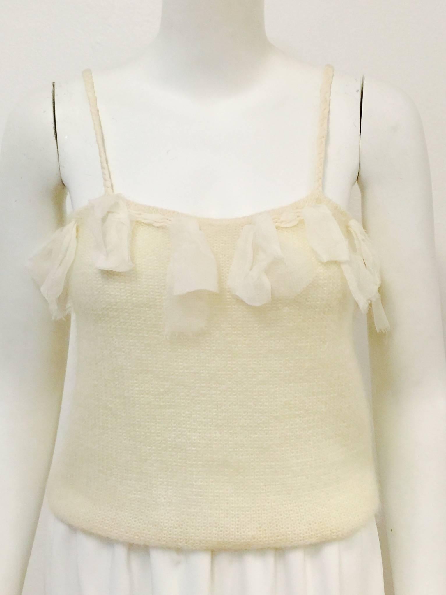 Christian Dior French Vanilla Silk and Mohair Knit Twinset With Sheer Ribbons 1