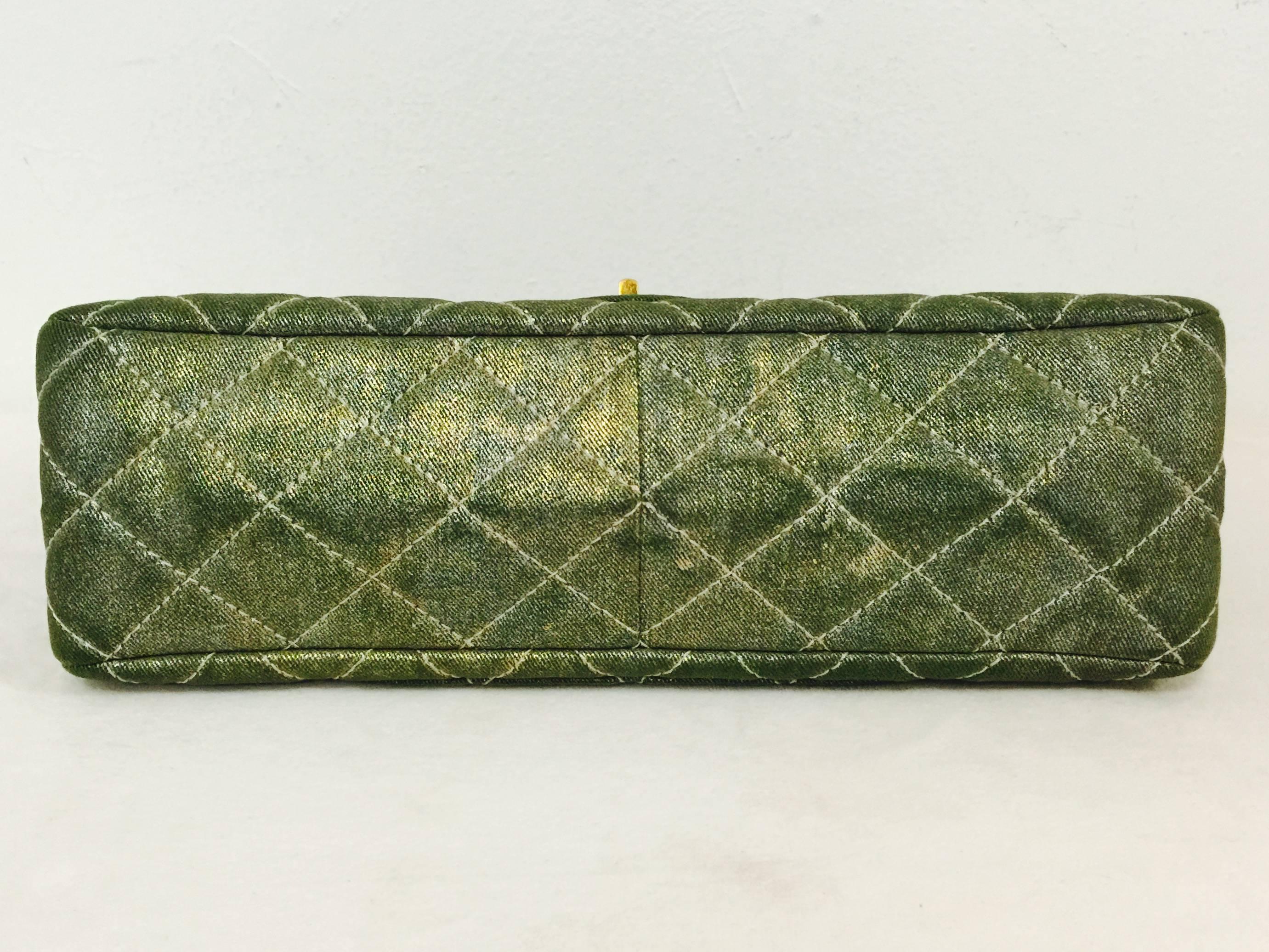 Brown  Chanel Ltd Edition 2.55 Reissue 227 in Green and Gold Metallic Fabric 