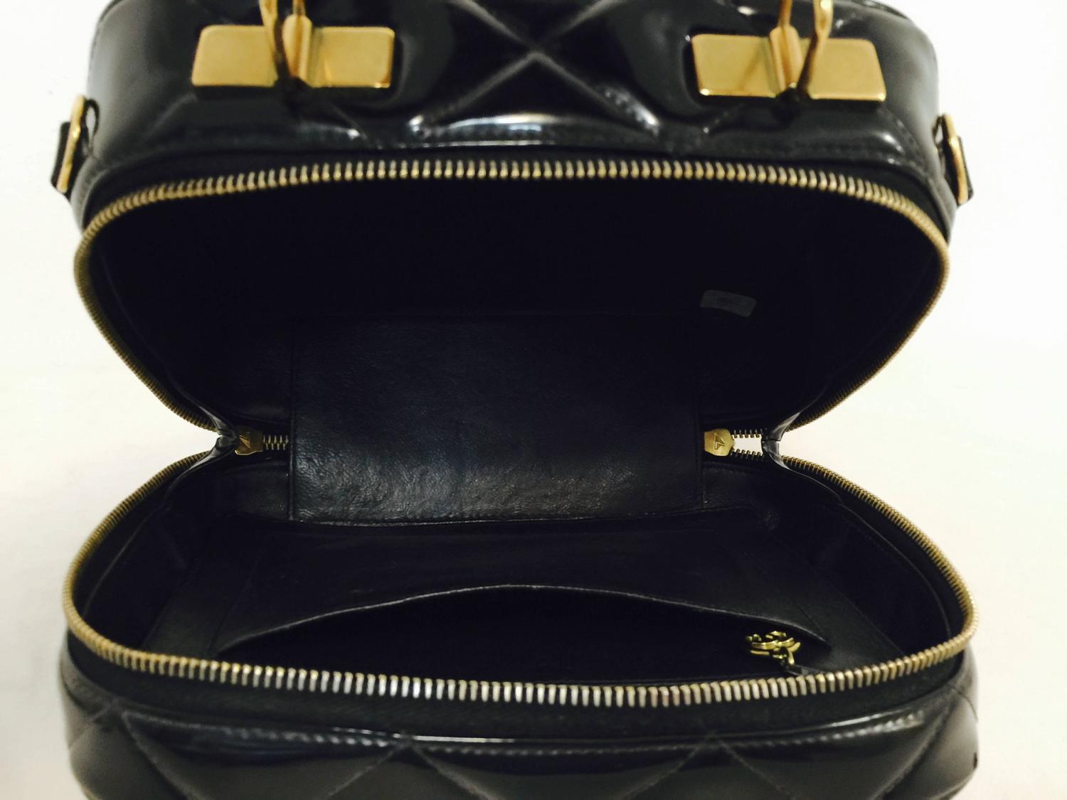 1990s Chanel Black Patent Leather Camera Bag W Chain Handle/Strap