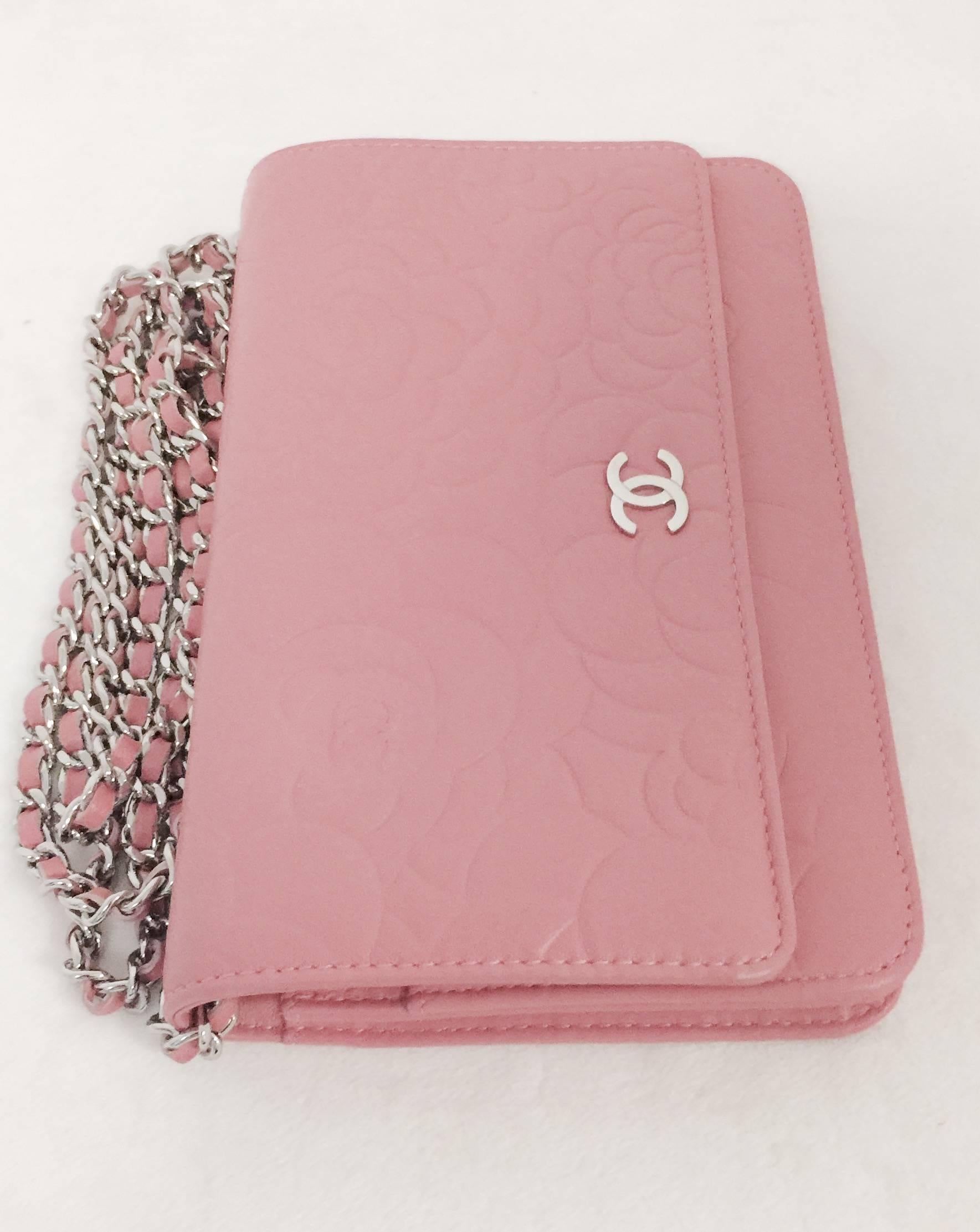 NEW Chanel Pink Camellia Embossed Lambskin Wallet/Chain Bag Serial 1480062 1