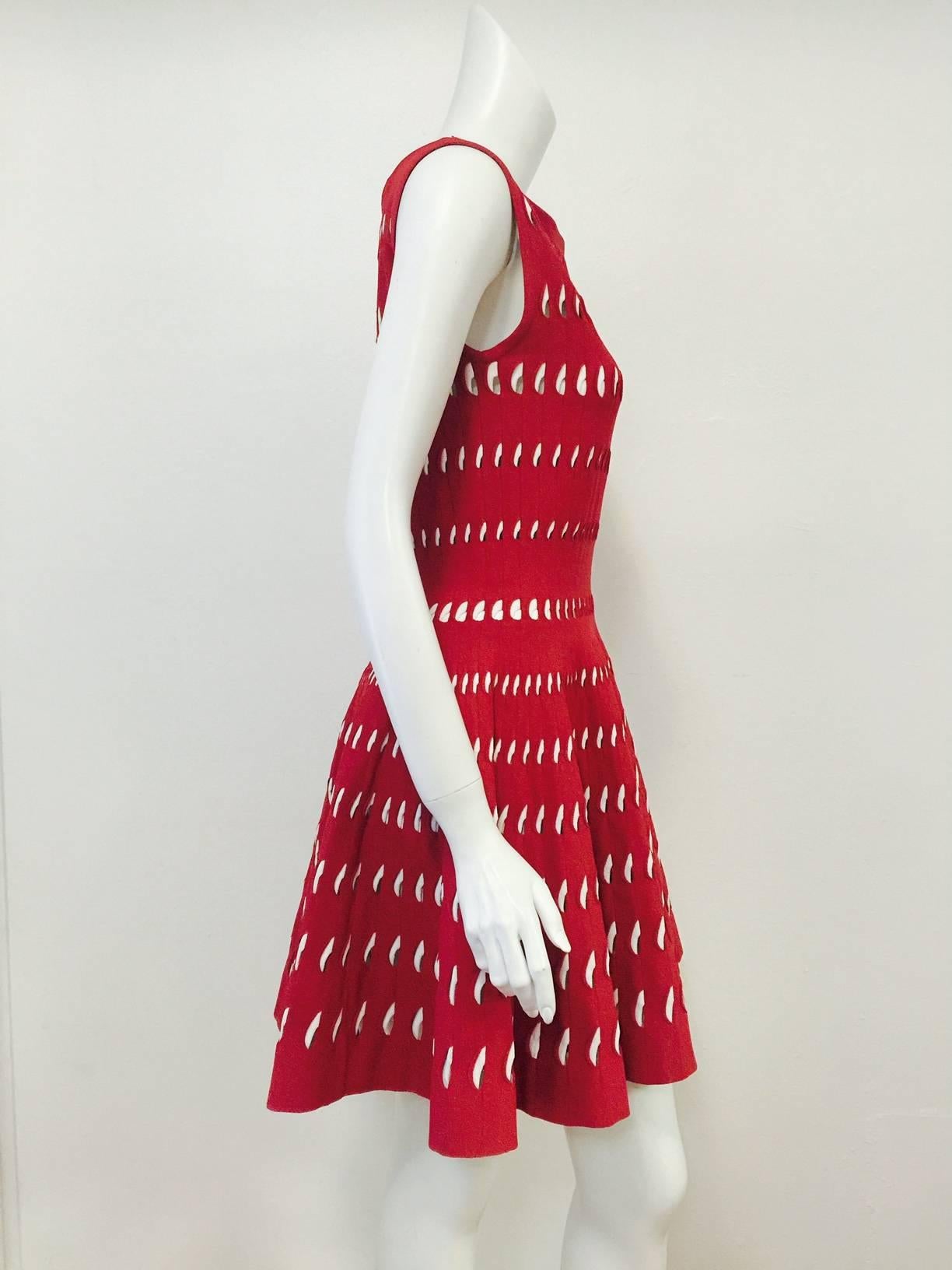 Women's Azzedine Alaia Red & White Stretch Sleeveless Dress W Architectural Cutouts For Sale