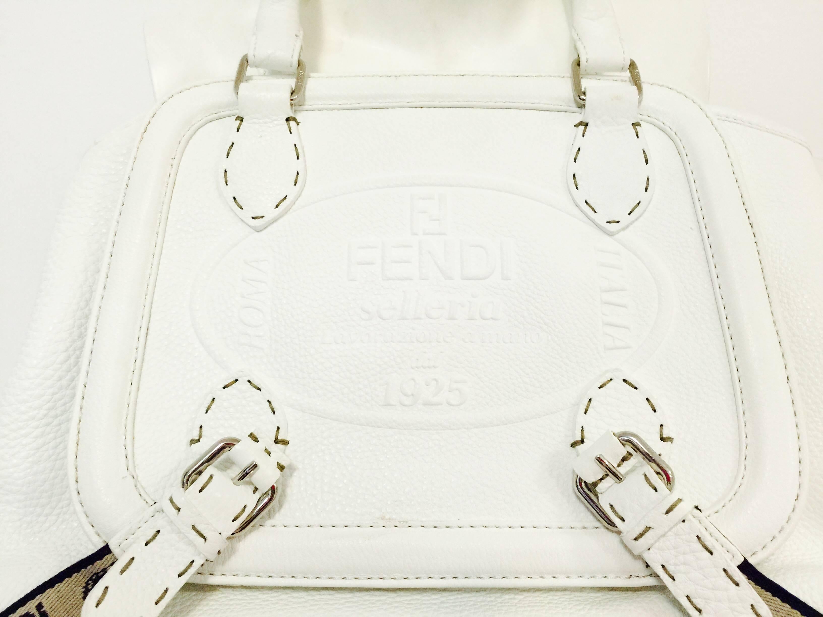 Fendi Selleria White Grained Leather Satchel With Staps  1