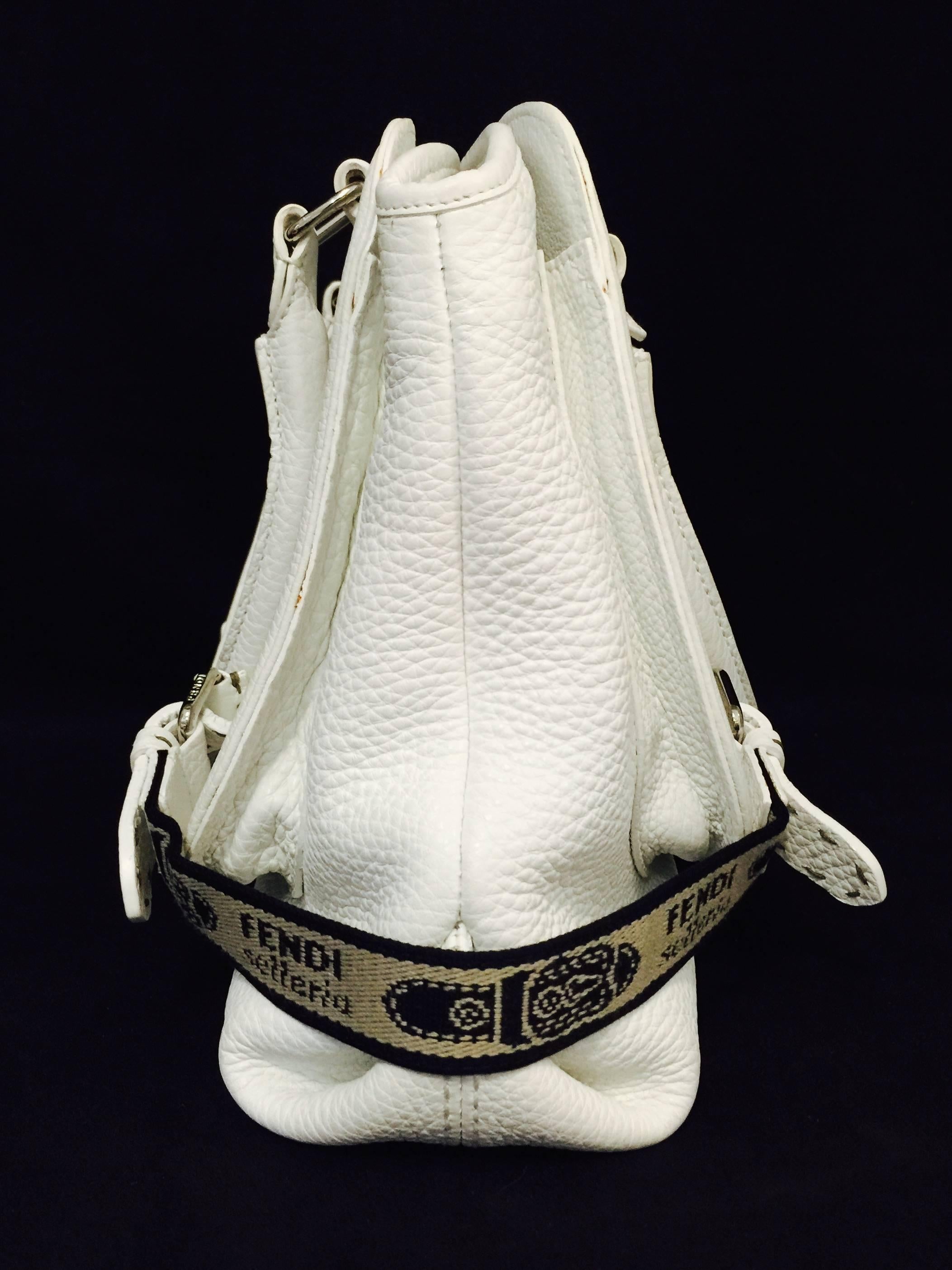 Fendi Selleria White Grained Leather Satchel With Staps  In Excellent Condition In Palm Beach, FL