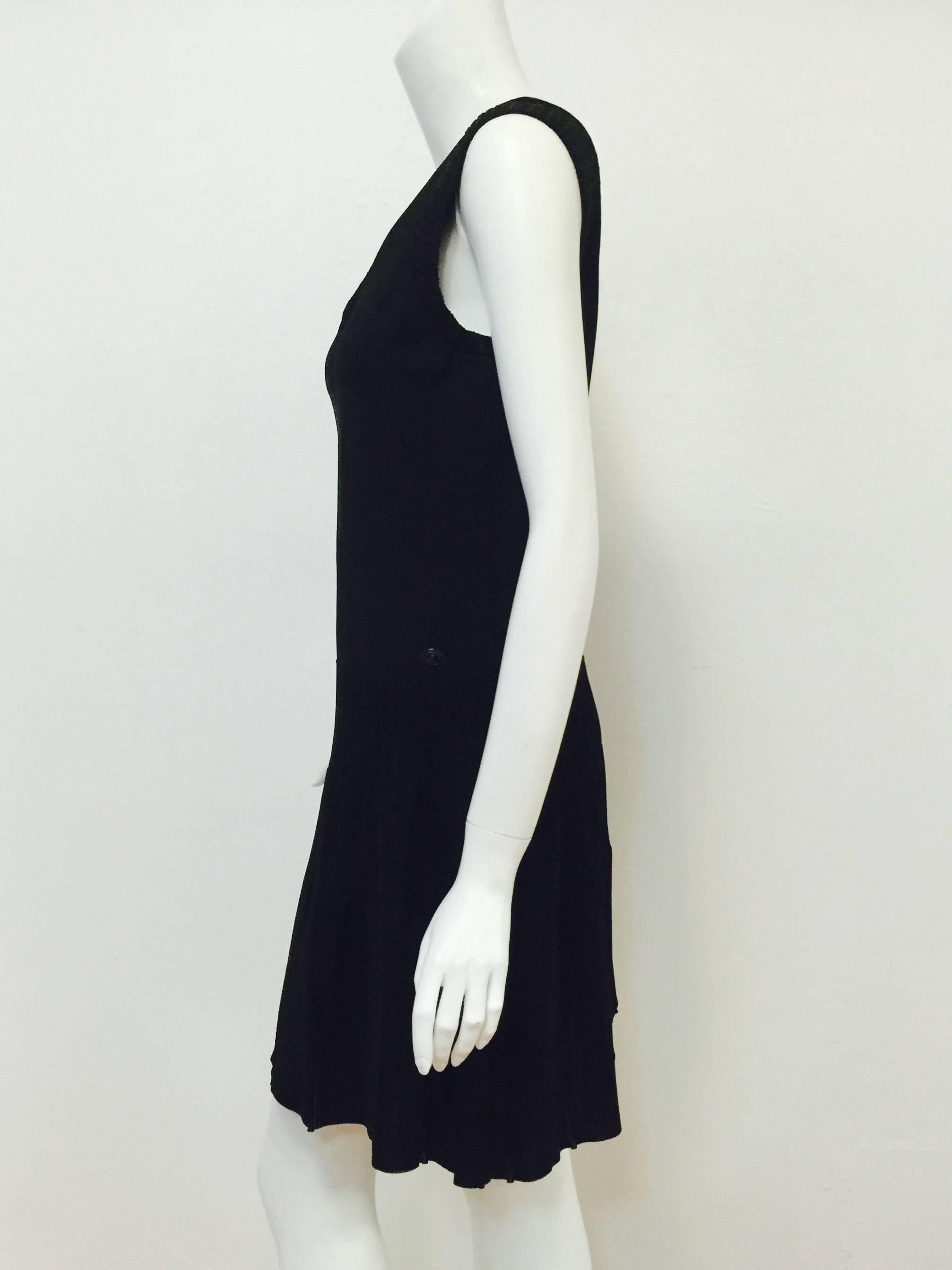 Women's Chanel Black Knit Cap Sleeve Dress With V Neckine and Dropped Waist