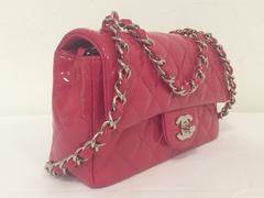 New Chanel Fuschia Quilted Patent Leather Classic Flap Mini Bag #19610834