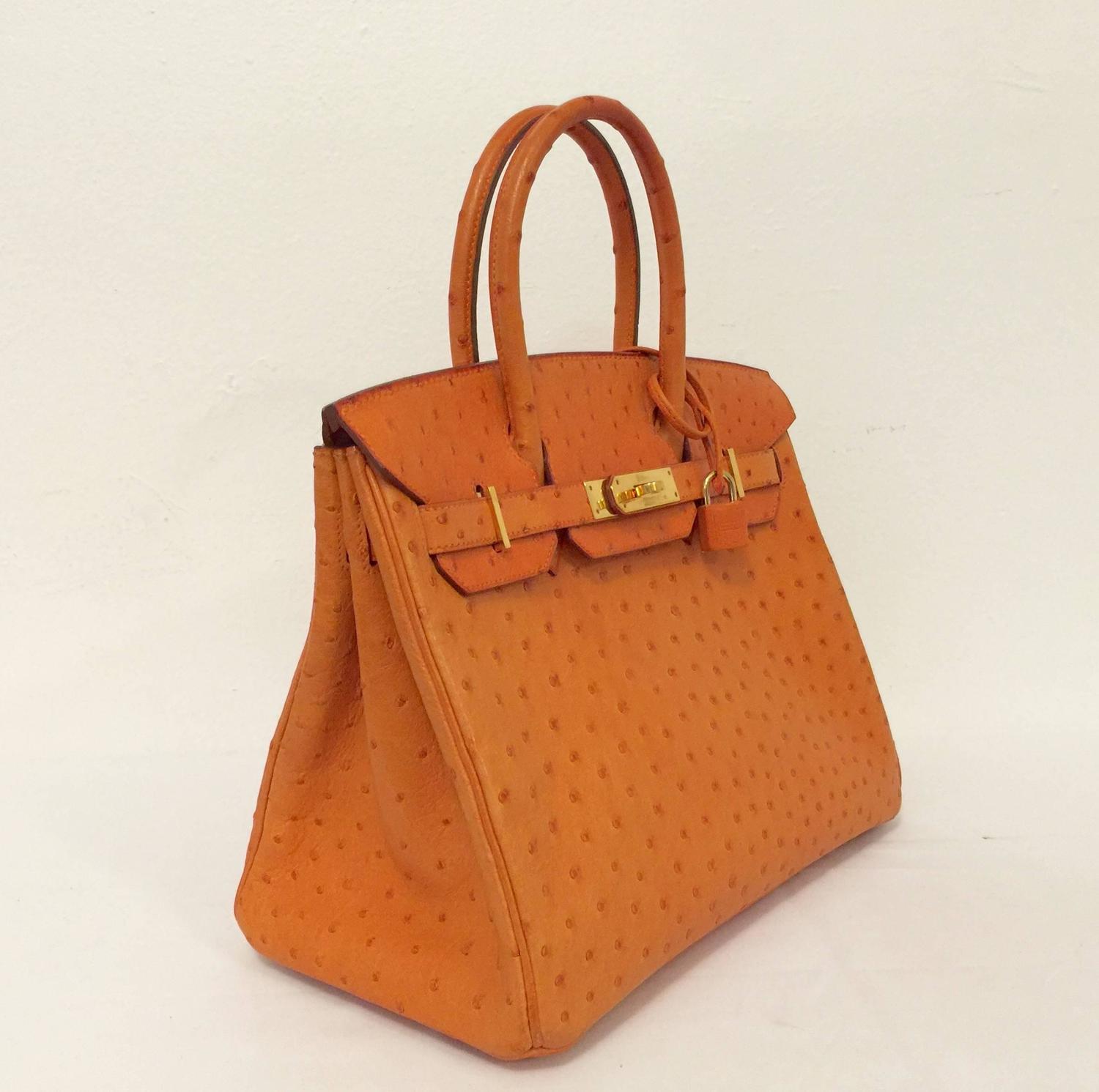 2002 Hermes Birkin 30 Feu Orange Ostrich GHW W Bonus Orange Tassel ...