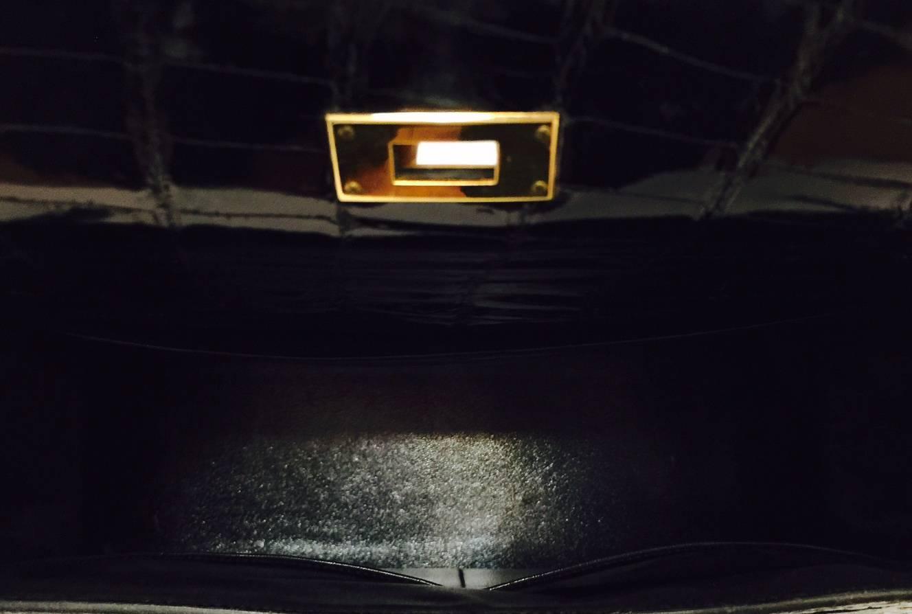 Hermes Black Shiny Crocodile Kelly 35 GHW Above Excellent ...