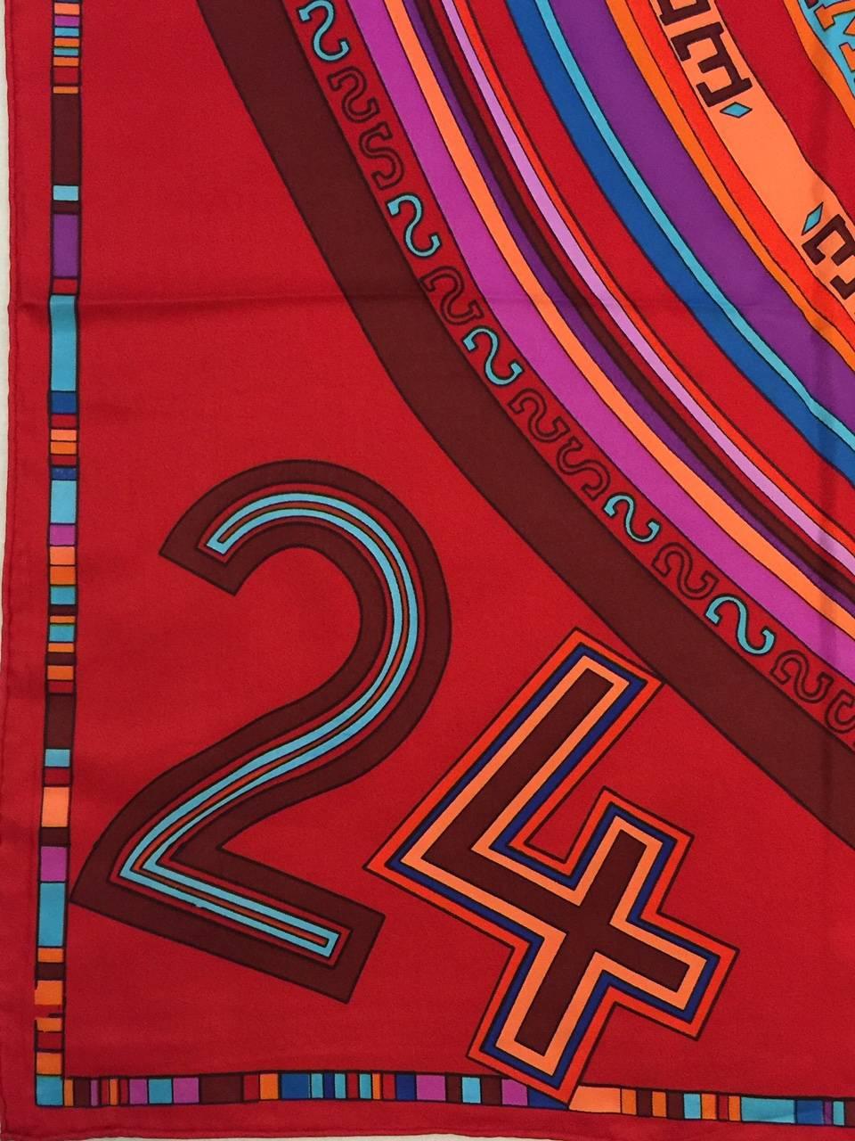 Hermes Red Multi-Color Tohu Bohu Giant Silk Twill Carre was introduced in 2004 by Artist Claudia Stuhlhofer-Mayr.  Since then, it has become highly desired and coveted by connoisseurs and collectors of all things Hermes!  The bold red colorway is as